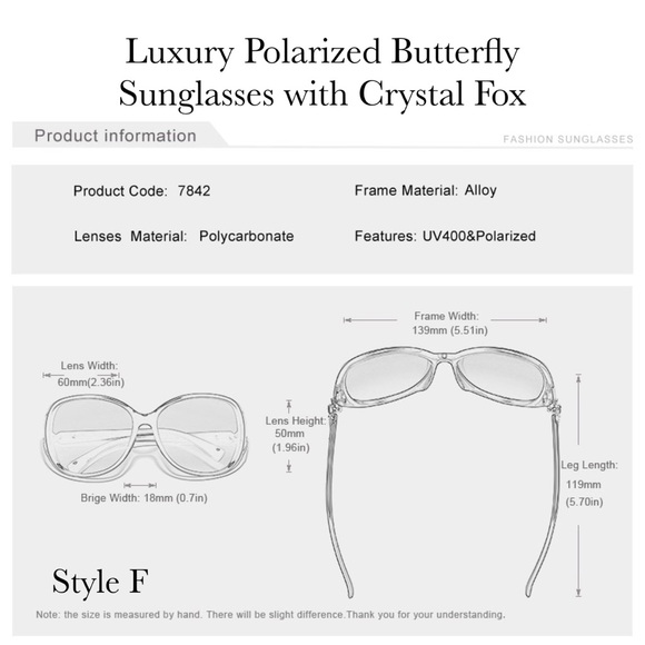 KINGSEVEN Gray Gradient Polarized Butterfly Sunglasses with Gold Crystal Fox - Picture 16 of 16